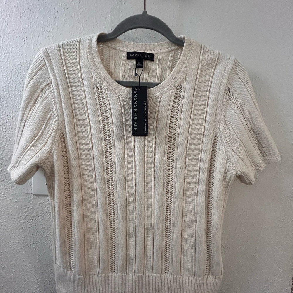 Banana Republic Cream Crew Neck Sweater with Ribbed Collar